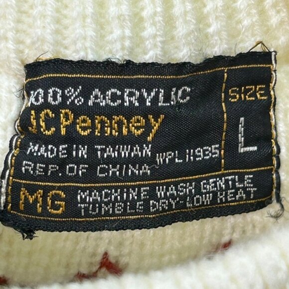 Vintage JC Penney Mockneck Geometric Nordic Print Ski Sweater - Men's Size Large - Picture 3 of 5